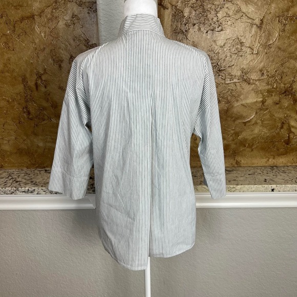Lafayette 148 New York Popover Shirt Size XS Bracelet Sleeve Gray White Striped - Picture 4 of 11